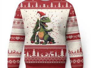 Dinosaur Christmas Ugly Christmas Sweater Fa Ra Ra Ra Rawr Xmas Tree Santa Rex Lover - Image 1