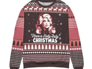 Dolly Parton Holly Dolly Christmas Pine Tree Pattern Ugly Christmas Sweater - Image 1
