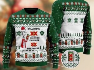 Dos Equis Cat Hat Will Drink Everywhere Ugly Christmas Sweater - Image 1
