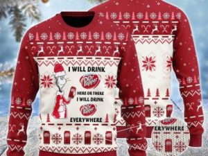 Dr Pepper Cat Hat Will Drink Everywhere Ugly Christmas Sweater - Image 1