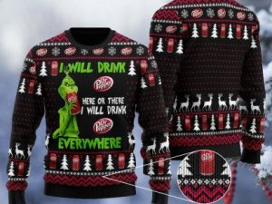Dr Pepper Grinch Will Drink Everywhere Ugly Christmas Sweater - Image 1