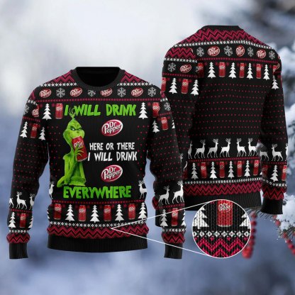 dr pepper grinch will drink everywhere ugly christmas sweater 1 Dr Pepper Grinch Will Drink Everywhere Ugly Christmas Sweater - Image 1