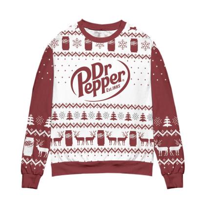 dr pepper soda logo snowflakes pattern ugly christmas sweater 1 Dr Pepper Soda Logo Snowflakes Pattern Ugly Christmas Sweater - Image 1