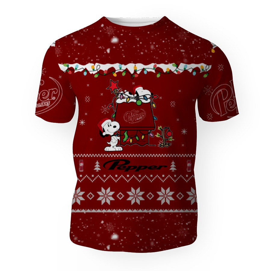 dr pepper soft drink american merry christmas snoopy house cute fan gift 3d unisex t shirt 1 Dr Pepper Soft Drink American Merry Christmas, Snoopy House Cute Fan Gift-3D Unisex T-Shirt - Image 1