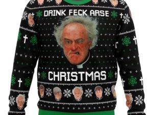 Drink Feck Arse Father Ted Ugly Christmas Sweater - Image 1