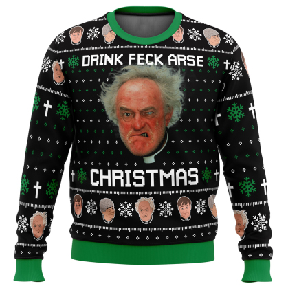 drink feck arse father ted ugly christmas sweater 1 Drink Feck Arse Father Ted Ugly Christmas Sweater - Image 1