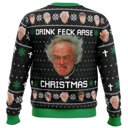drink feck arse father ted ugly christmas sweater 2 Drink Feck Arse Father Ted Ugly Christmas Sweater - Image 2