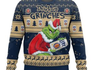 Drink Up Grinches Miller Lite Ugly Christmas Sweater - Image 1