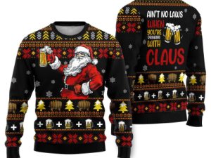 Drinking With Claus Funny Ugly Christmas Sweater - Image 1