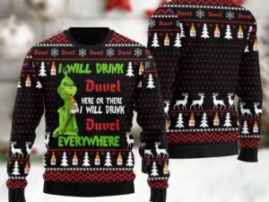 Duvel Grinch Will Drink Everywhere Ugly Christmas Sweater - Image 1