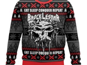 Eat Sleep Conquer Repeat Brock Lesnar Ugly Christmas Sweater - Image 1