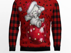Elephant Cute Red Pattern Ugly Christmas Sweater - Image 1