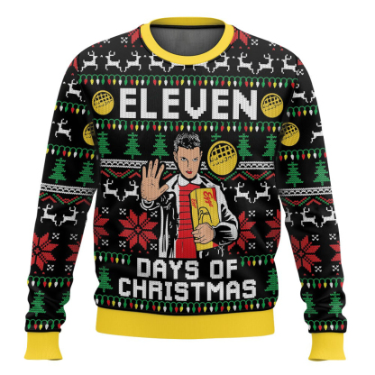 eleven days of christmas stranger things ugly christmas sweater 1 Eleven Days Of Christmas Stranger Things Ugly Christmas Sweater - Image 1