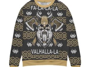 Fa La La La Valhalla La Viking God Ugly Christmas Sweater - Image 1