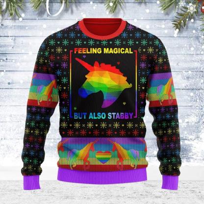 feeling magical but also stabby ugly christmas sweater holiday gift 1 Feeling Magical But Also Stabby Ugly Christmas Sweater Holiday Gift - Image 1