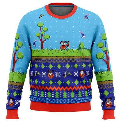 festive duck hunt ugly christmas sweater 1 Festive Duck Hunt Ugly Christmas Sweater - Image 1