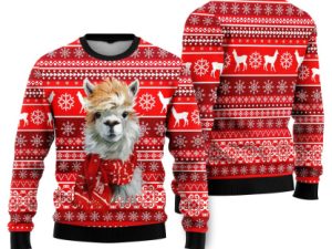 Festive Llama Xmas Ugly Christmas Sweater Holiday Gift - Image 1