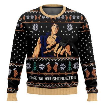 fist of the north star omae wa mou shindeiru ugly christmas sweater holiday gift 1 Fist Of The North Star Omae Wa Mou Shindeiru Ugly Christmas Sweater Holiday Gift - Image 1