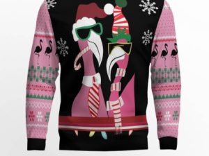 Flamingo Candy Cane Ugly Christmas Sweater - Image 1