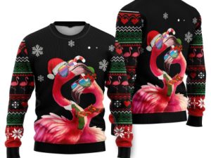 Flamingo Couple Ugly Christmas Sweater - Image 1