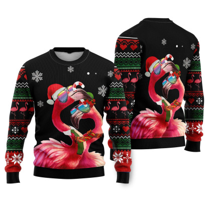 flamingo couple ugly christmas sweater 1 Flamingo Couple Ugly Christmas Sweater - Image 1