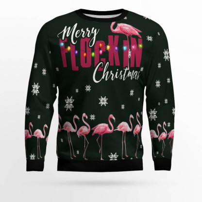 flamingo merry flockin ugly christmas sweater 1 Flamingo Merry Flockin Ugly Christmas Sweater - Image 1