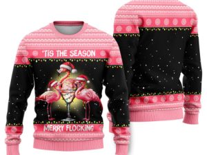 Flamingo Tis The Season Merry Flocking Funny Ugly Christmas Sweater - Image 1