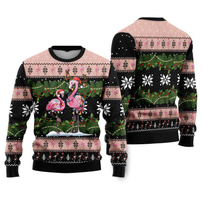 flamingo ugly christmas sweater holiday gift 1 Flamingo Ugly Christmas Sweater Holiday Gift - Image 1