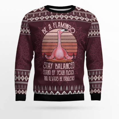 flamingo yoga ugly christmas sweater 1 Flamingo Yoga Ugly Christmas Sweater - Image 1