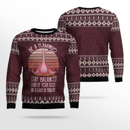 flamingo yoga ugly christmas sweater 2 Flamingo Yoga Ugly Christmas Sweater - Image 2