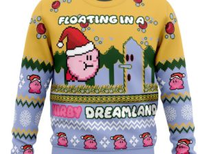 Floating In A Kirby Dreamland Ugly Christmas Sweater - Image 1