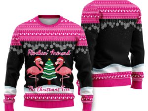 Flocking Around Flamingo Funny Ugly Christmas Sweater - Image 1
