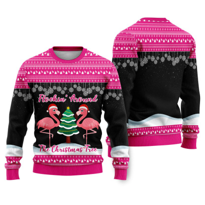 flocking around flamingo funny ugly christmas sweater 1 Flocking Around Flamingo Funny Ugly Christmas Sweater - Image 1