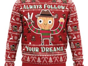Follow Your Dreams Nightmare On Elm Street Ugly Christmas Sweater - Image 1