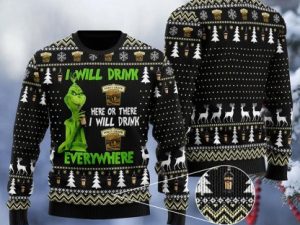 Forty Creek Grinch Will Drink Everywhere Ugly Christmas Sweater - Image 1