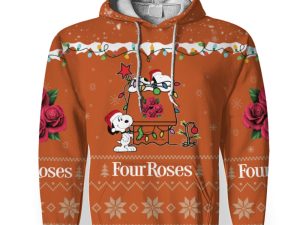 Four Roses American Merry Christmas, Snoopy House Cute Fan Gift-3D Unisex Hoodie - Image 1
