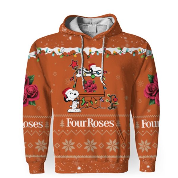 Four Roses American Merry Christmas, Snoopy House Cute Fan Gift-3D Unisex Hoodie - Image 1
