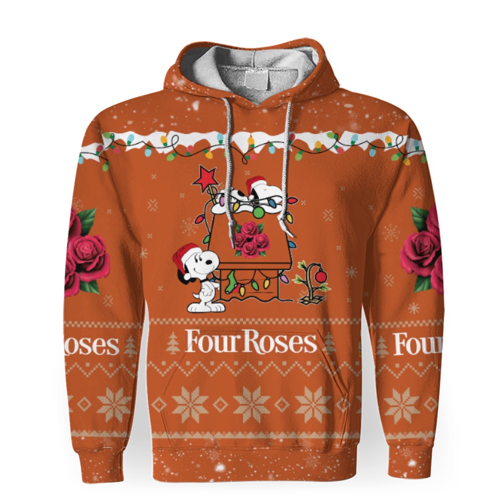 four roses american merry christmas snoopy house cute fan gift 3d unisex hoodie 1 Four Roses American Merry Christmas, Snoopy House Cute Fan Gift-3D Unisex Hoodie - Image 1