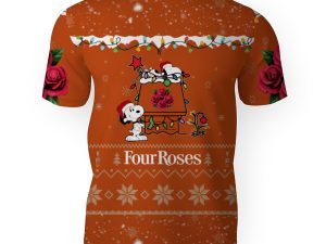 Four Roses American Merry Christmas, Snoopy House Cute Fan Gift-3D Unisex T-Shirt - Image 1