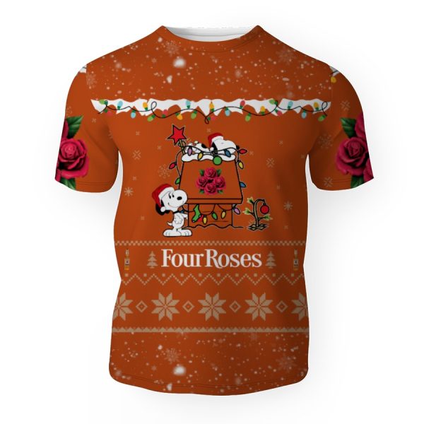 Four Roses American Merry Christmas, Snoopy House Cute Fan Gift-3D Unisex T-Shirt - Image 1