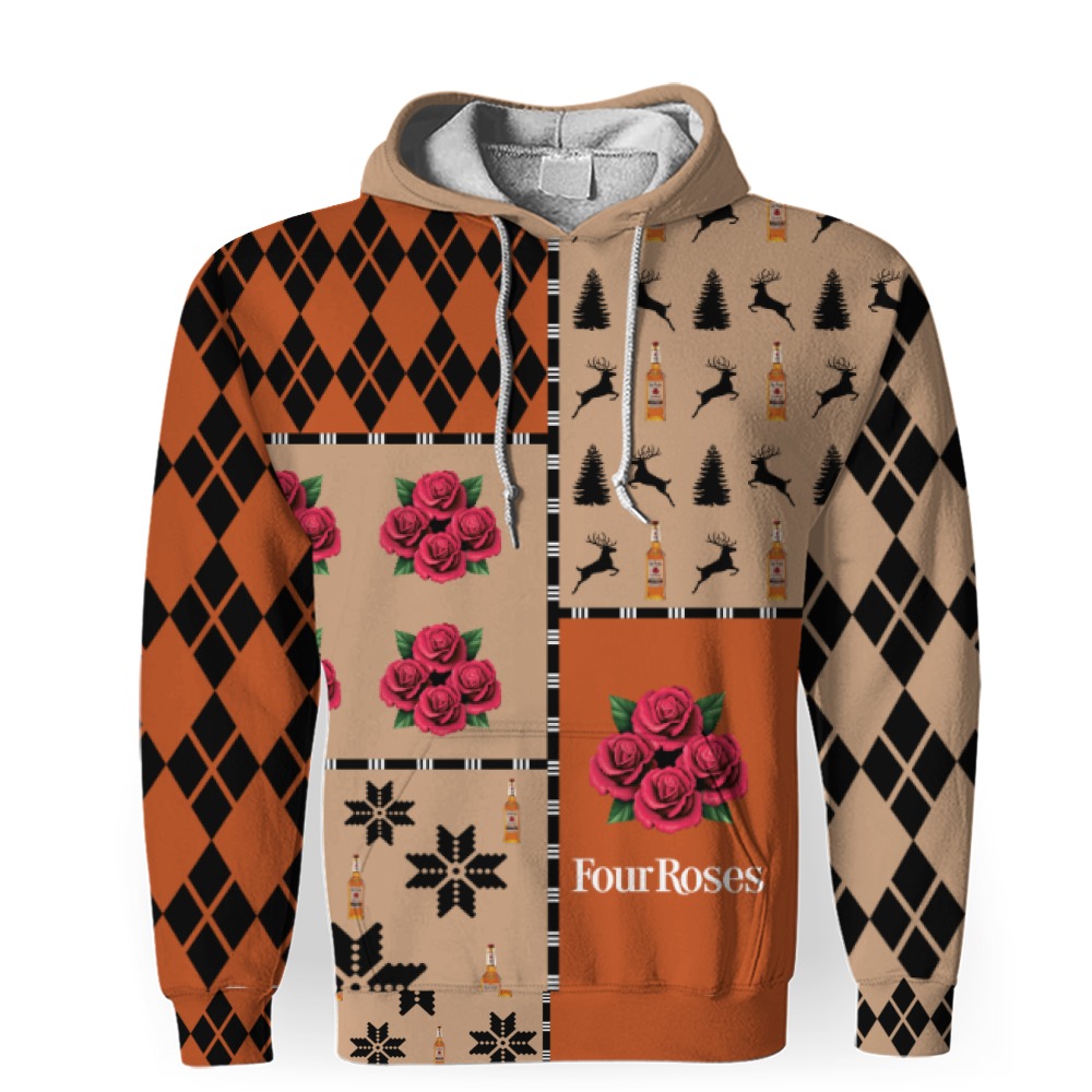 four roses merry christmas and 3d unisex hoodie 1 Four Roses Merry Christmas And -3D Unisex Hoodie - Image 1