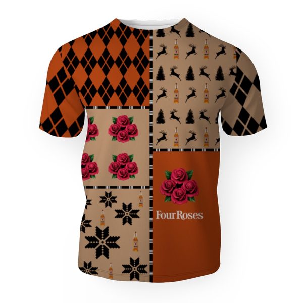 Four Roses Merry Christmas And -3D Unisex T-Shirt - Image 1