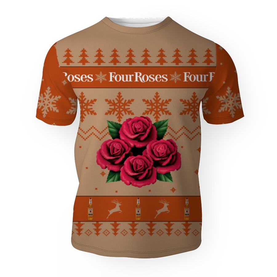four roses merry christmas unisex gift fan 3d unisex t shirt 1 Four Roses Merry Christmas Unisex Gift Fan-3D Unisex T-Shirt - Image 1