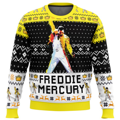 freddie mercury queen ugly christmas sweater 1 Freddie Mercury Queen Ugly Christmas Sweater - Image 1