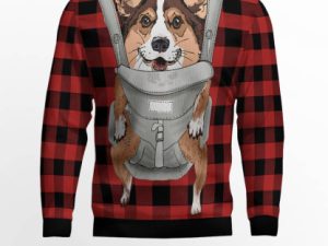 Front Carrier Dog Pembroke Welsh Corgi Ugly Christmas Sweater - Image 1