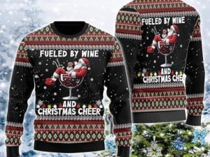 Fuelled By Wine Christmas Cheer Ugly Christmas Sweater - Image 1