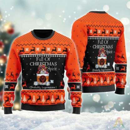 full of christmas spirit probably jagermeister ugly christmas sweater 1 Full Of Christmas Spirit Probably Jagermeister Ugly Christmas Sweater - Image 1