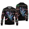Funny Astronauts Ride A T Rex In Space With The Planet Ugly Christmas Sweater - Image 1