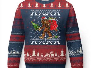 Funny Bigfoot Ugly Christmas Sweater Believe Bigfoot Santa Hat Sasquatch Loves - Image 1