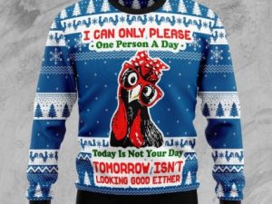Funny Chicken Blue Ugly Christmas Sweater - Image 1